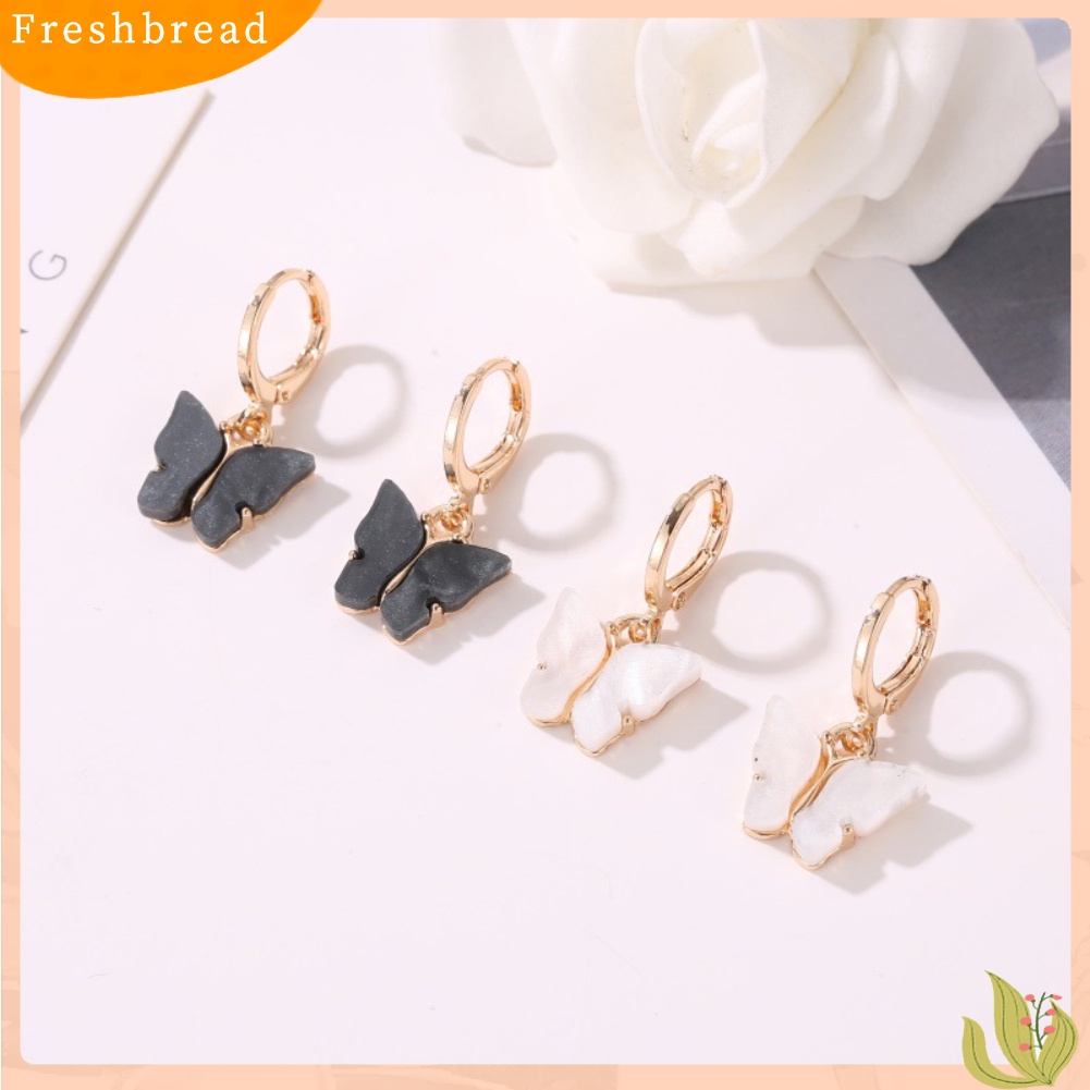 &lt; Freshbread &gt; Wanita Manis Permen Warna Akrilik Kupu-Kupu Menjuntai Huggie Earrings Perhiasan Hadiah