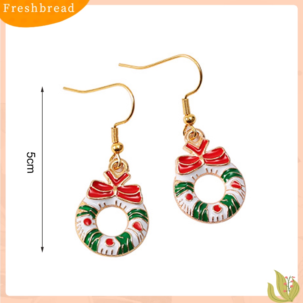 &lt; Freshbread &gt; 1pasang Anting Menjuntai Pohon Natal Snowman Dripping Oil Santa Claus Earrings Perhiasan Aksesori