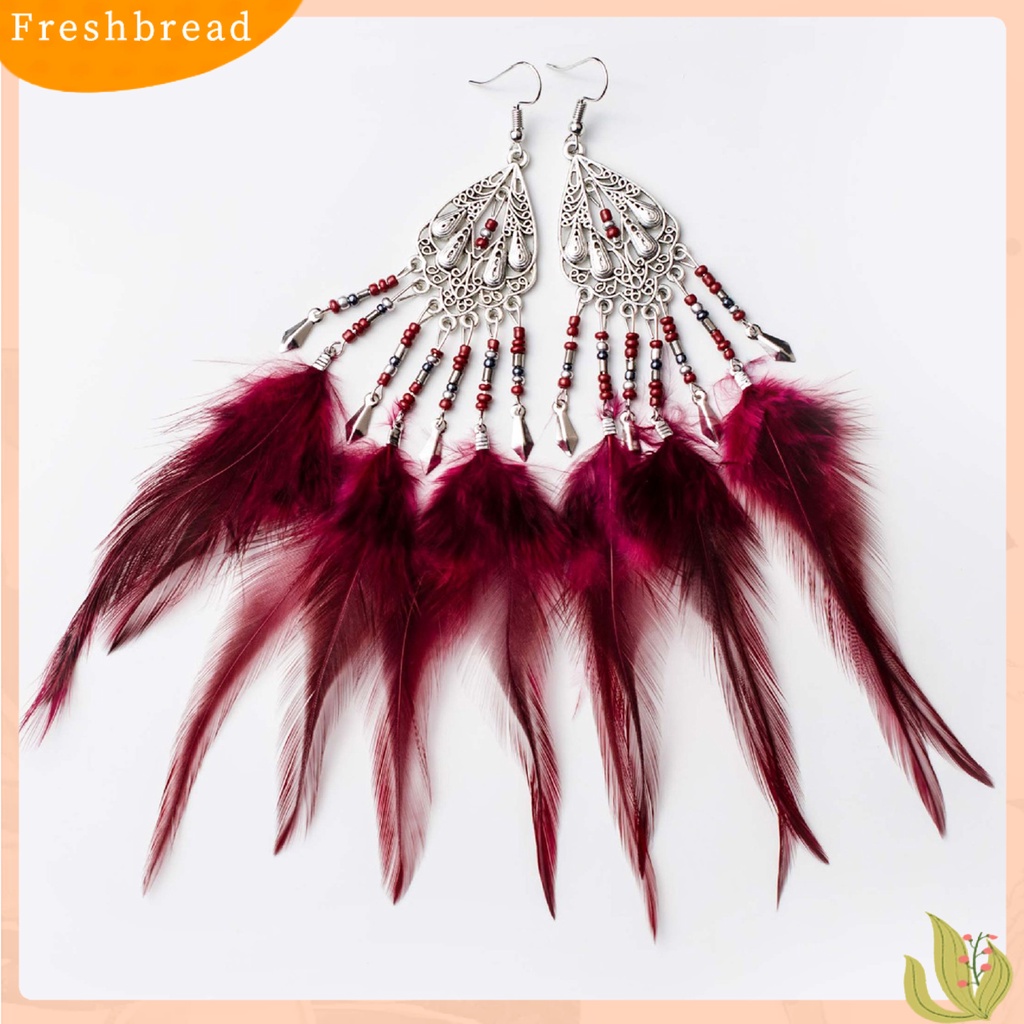 &lt; Freshbread &gt; 1pasang Anting Lady Gaya Bohemia Rumbai Bulu Anting Drop Etnik Untuk Pakaian Sehari-Hari