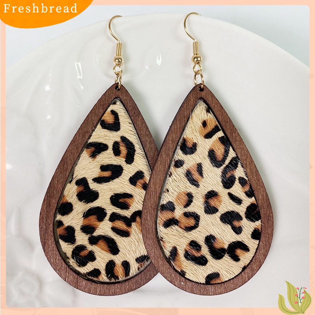 &lt; Freshbread &gt; 1pasang Drop Earrings Leopard Perhiasan Berbentuk Tetesan Air Bohemian Anting Kait Halus Untuk Pakaian Sehari-Hari