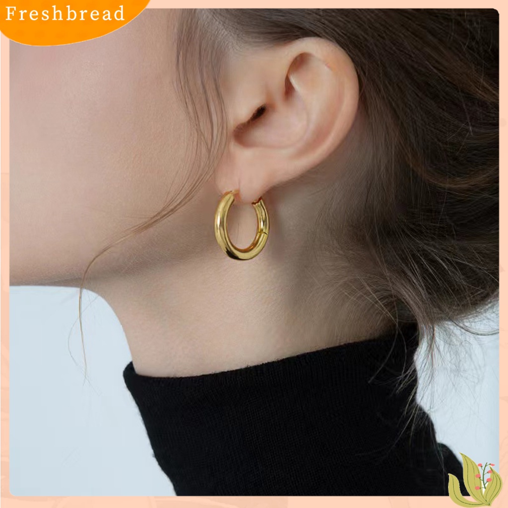 &lt; Freshbread &gt; 1pasang Anting Hoop Stainless Steel Geometris Elegan Dipoles Warna Perak Anting Lingkaran Logam Fashion Perhiasan