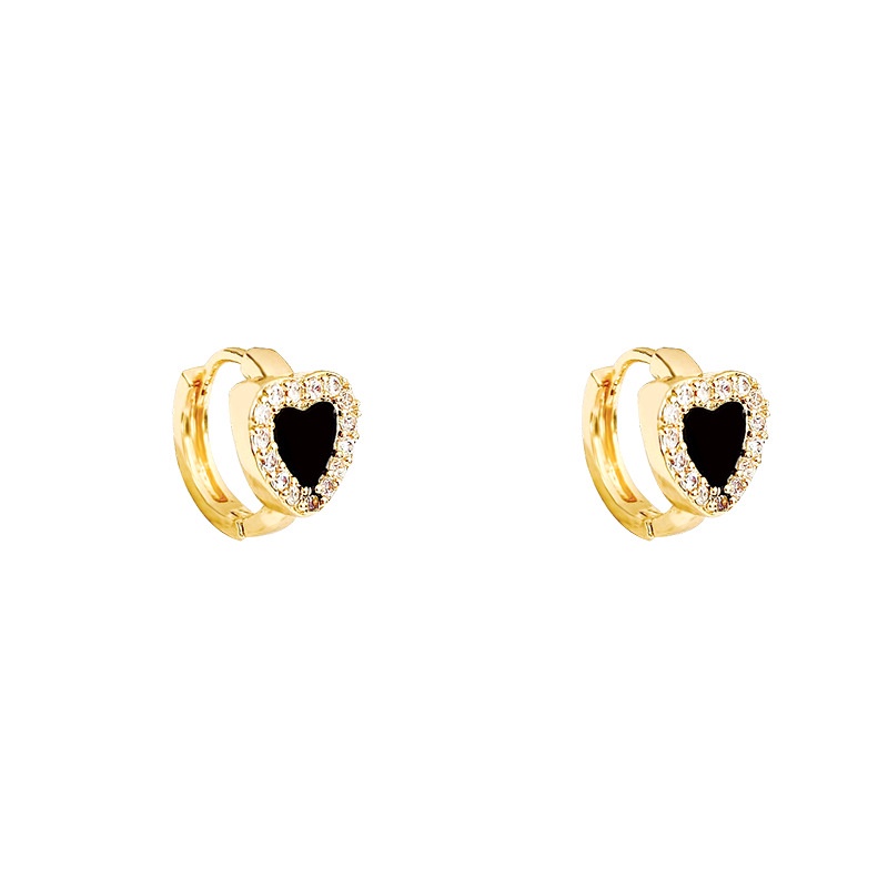 Gaya Baru Zirkon Anting Hati Mewah Fashion Wanita Stud Earrings