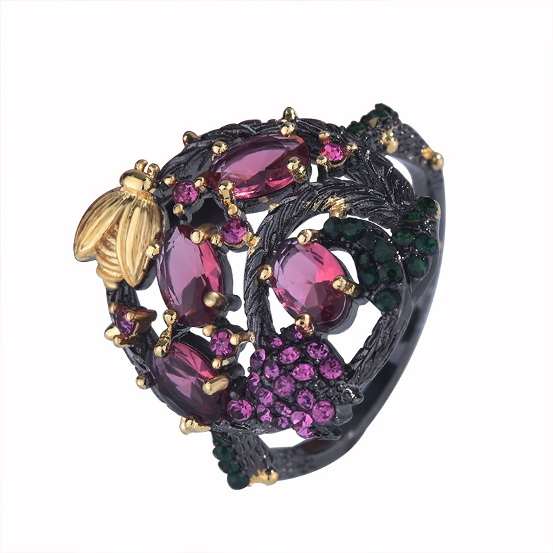 Goldkingdom Aksesoris Perhiasan Fashion Ready Stock Bee Ring Gaya Gothic Eropa Ruby Black Gun Ring