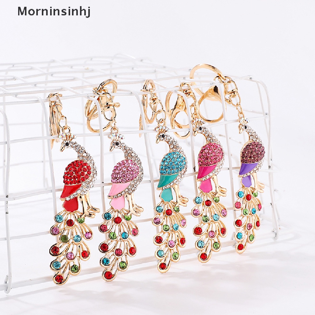 Mornin Bling Berlian Imitasi Gantungan Kunci Elegan Colorful Peacock Keychain Peafowl Peahen Keyring Bag Pendant Gantungan Kunci Mobil Ring id