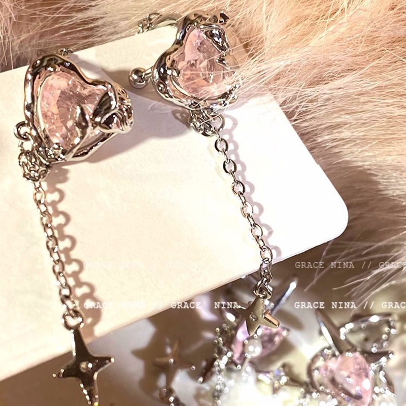 Anting Klip Hati Bahan Alloy Kristal Korea Untuk Wanita