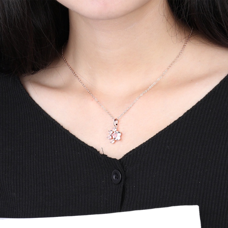 Goldkingdom Aksesoris Perhiasan Fashion Ready Stock Populer Kalung Jejak Kaki Liontin Zirkon Pink