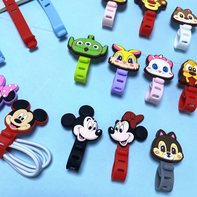 50pcs Kartun Disney Headphone Earphone Kabel Kawat Organizer Cord Holder USB Charger Cable Winder Kompatibel Untuk IPhone Android Data Line