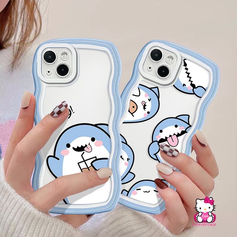 IPHONE Casing Tepi Bergelombang Tpu Lembut Kompatibel Untuk Iphone7 8 6s 6plus11 13 12 14 Pro Max XR XS X Max 7Plus 14plus SE 2020 Kartun Cute Small Shark Cover