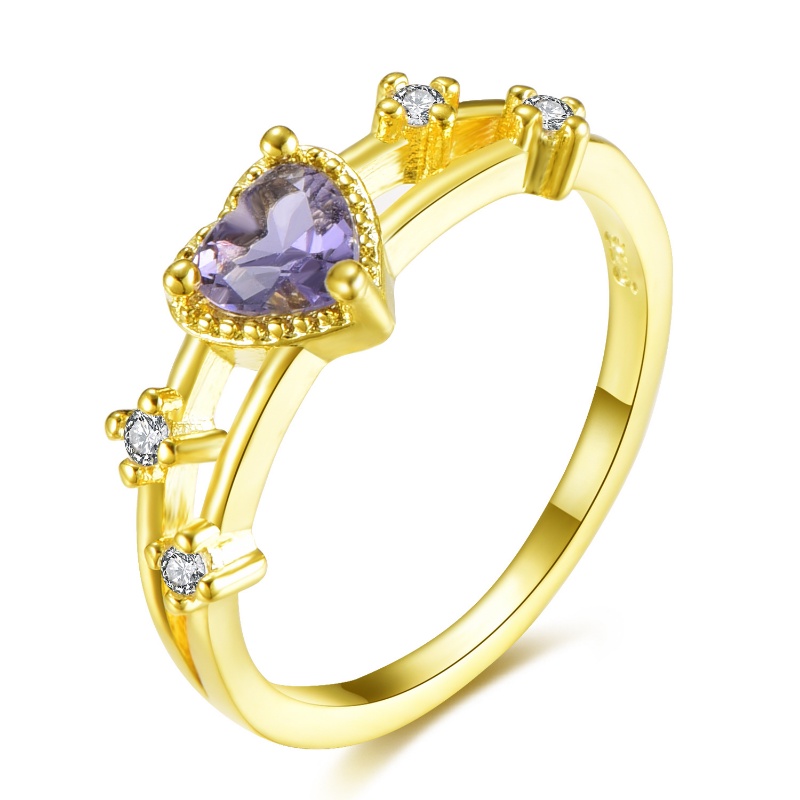 Goldkingdom Aksesoris Perhiasan Fashion Ready Stock Cincin Berbentuk Hati Kristal Ungu Lapis Emas Mawar