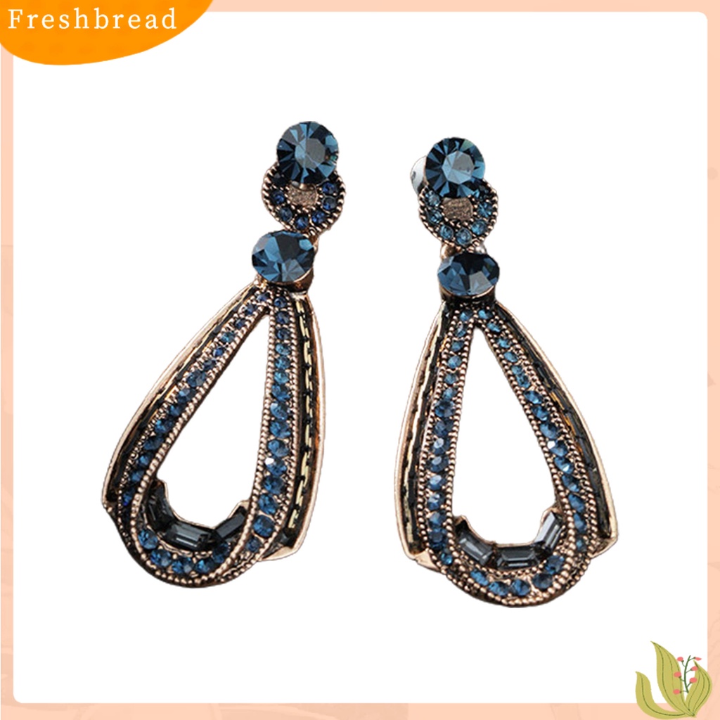 {In Stock} Anting Drop Gaya Vintage Bentuk Tetesan Air Pengerjaan Halus Batu Biru Pear Drop Earring Untuk Pesta