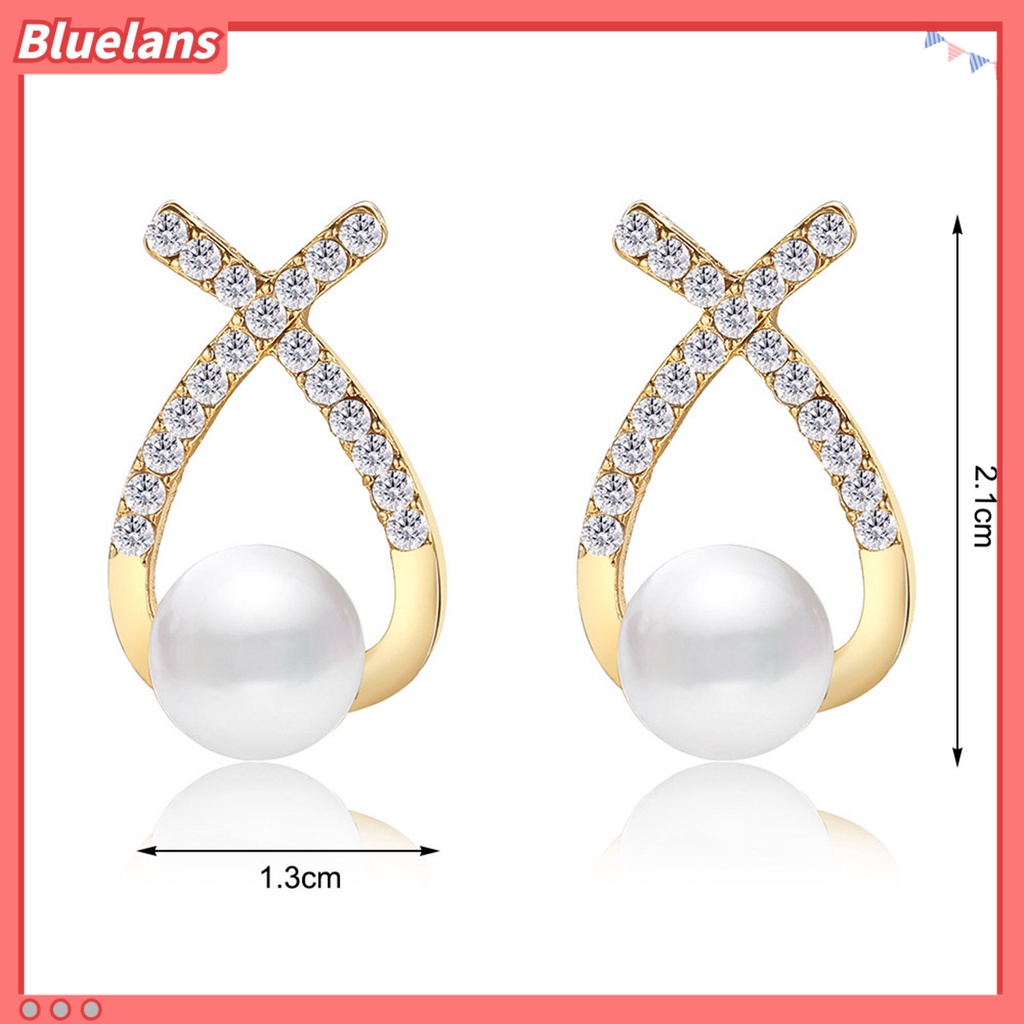 {In Stock} 1pasang Anting Wanita Gaya Perancis Retro Elegan Berlapis Emas Hypoallergenic Hadiah Fashion Perhiasan High Gloss Faux Pearl Cross Ladies Earrings Untuk Pesta