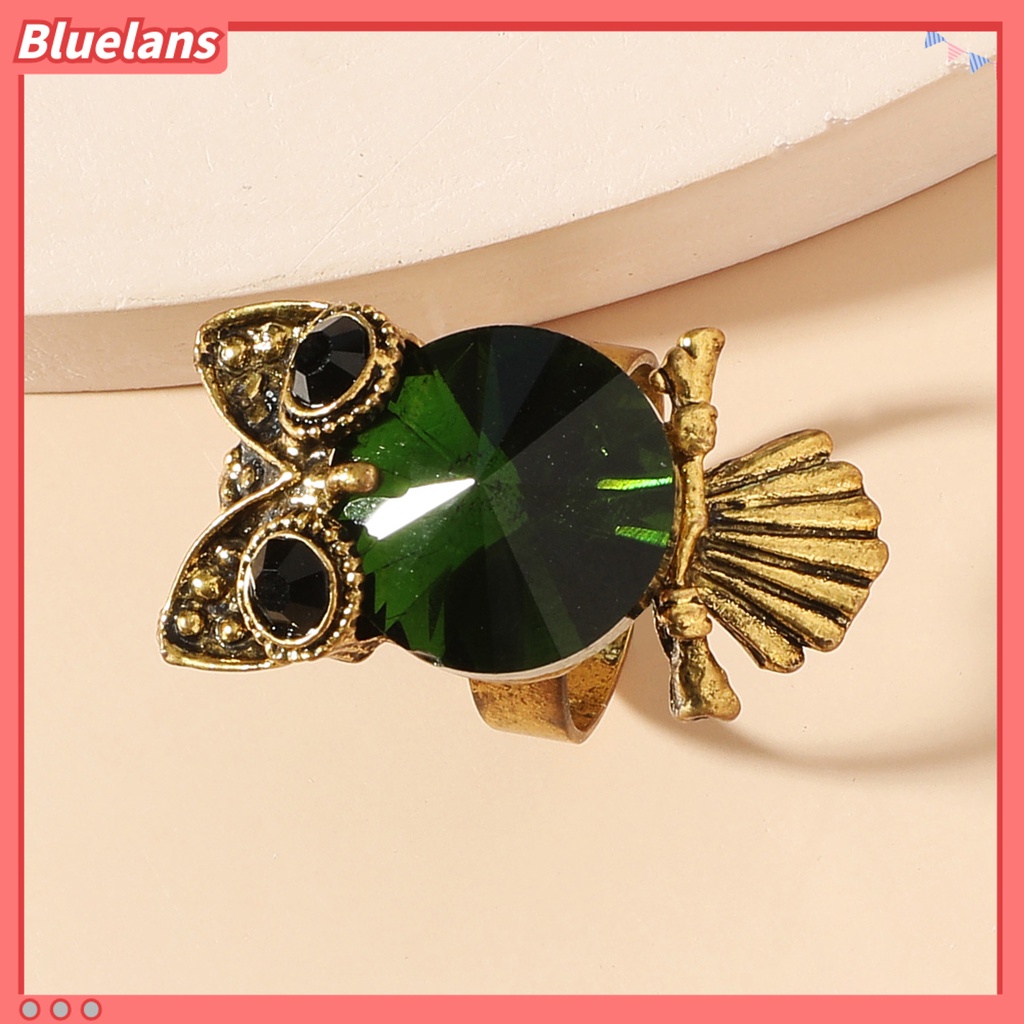 {In Stock} Cincin Wanita Hias Menggemaskan Hadiah Lucu Burung Hantu Hijau Berlian Imitasi Cincin Perhiasan Aksesoris