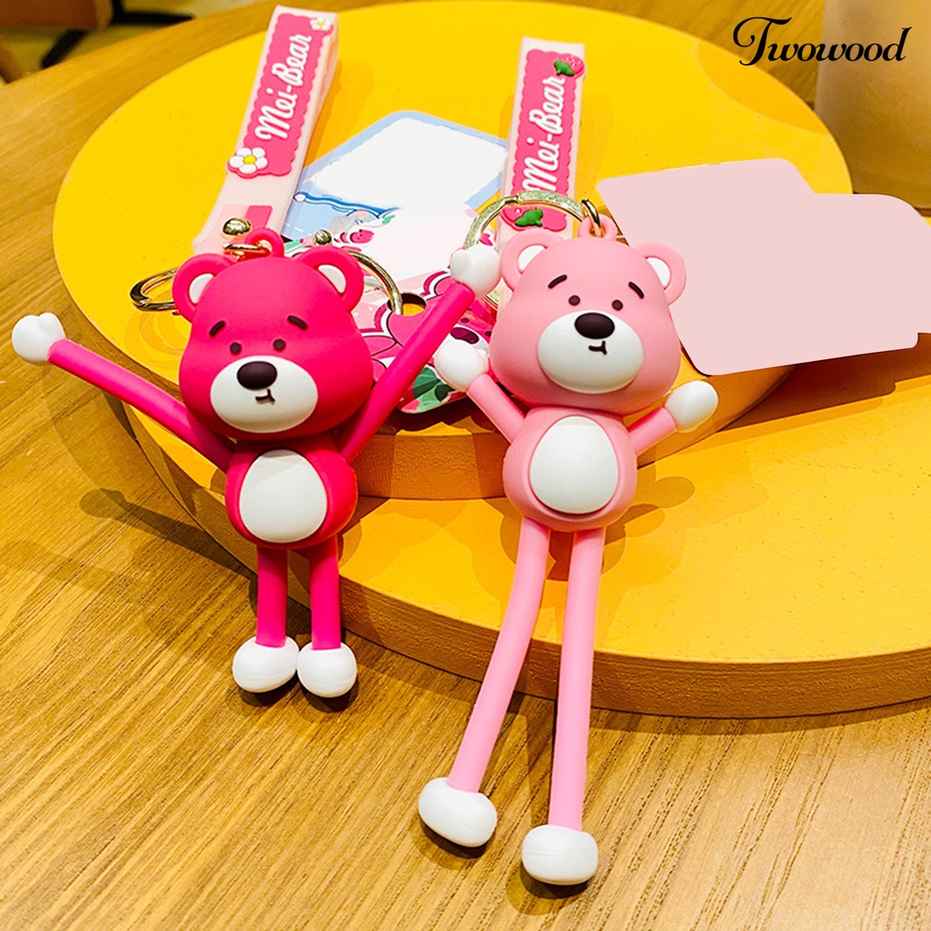 Twowood Key Chain Stretchable Long-legged PVC Kartun Strawberry Bentuk Beruang Key Ring Pendant Dekorasi Rumah