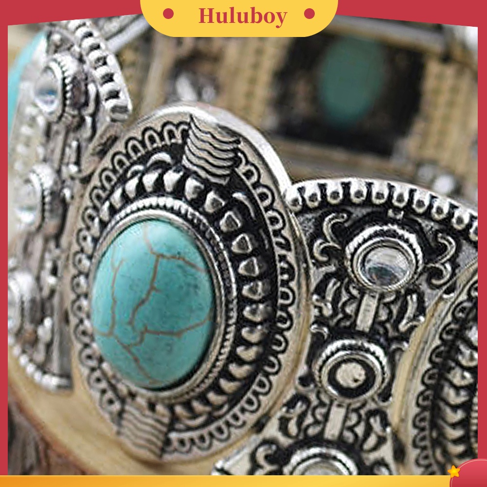 {Ready Stock} Retro Hadiah Wanita Oval Pirus Ukir Tibet Bangle Gelang Boho Perhiasan