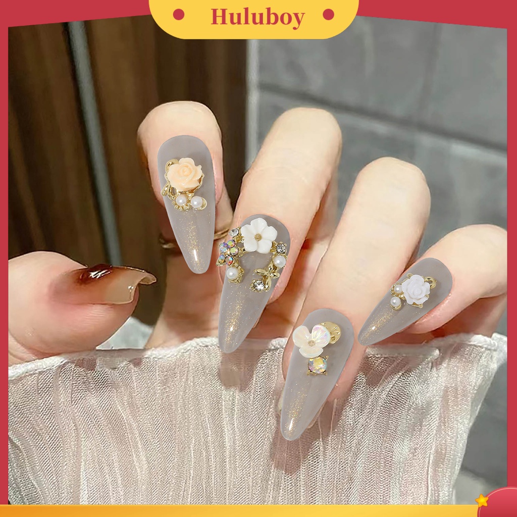 {In Stock} 10Pcs Hiasan Kuku Tiga Dimensi Bersinar Mudah Tempel Gloss DIY Berkilau Camellia Nail Charm Manicure Designs Nail Salon Supply