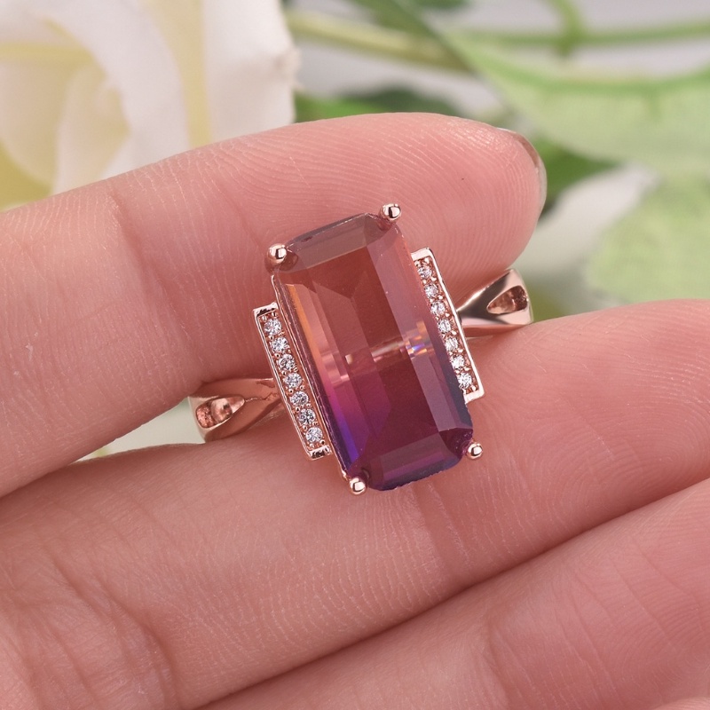 Goldkingdom Aksesoris Perhiasan Fashion Ready Stock Mewah Micro Set Set Set Dengan Cincin Tourmaline Berlapis Dengan Batu Permata Berwarna Rose Gold Ungu Kuning Kristal Perhiasan Tangan