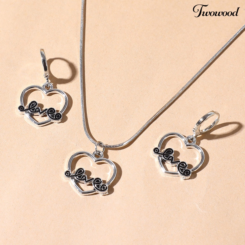 Twowood Set Kalung Eye-catching Bahan Alloy Pengerjaan Halus Bentuk Hati Cincin Telinga Menjuntai Set Untuk Harian