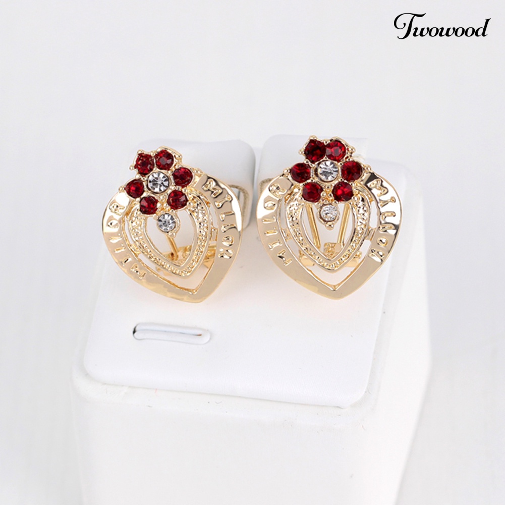 Twowood Wanita Pernikahan Bunga Berlian Imitasi Cincin Anting Kalung Gelang Perhiasan Set