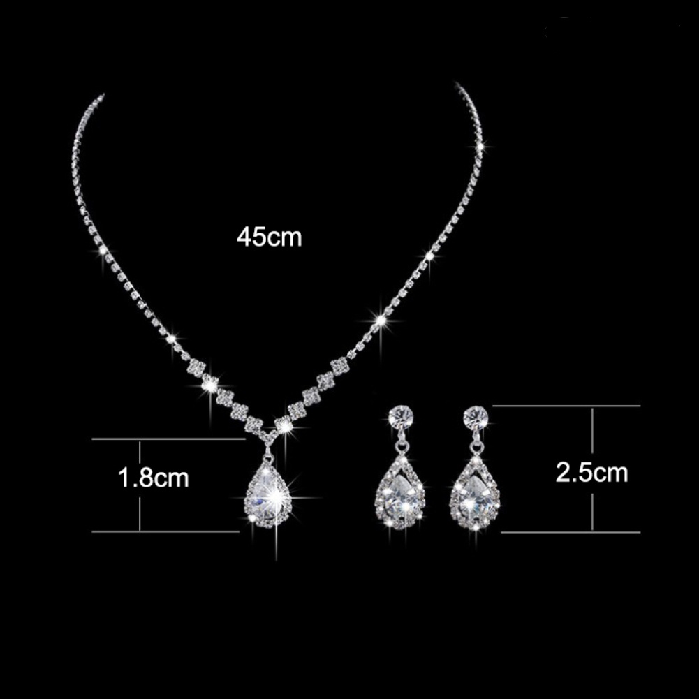 Twowood Elegan Lady Teardrop Berlian Imitasi Menjuntai Rantai Kalung Kait Anting Set Perhiasan