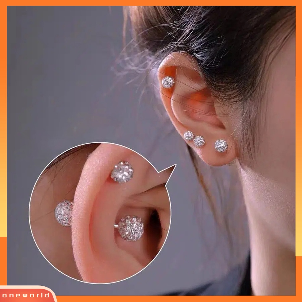 [OWR] 1pasang Ear Studs4Per5/6mm Kepala Ganda Sekrup Belakang Hypoallergenic Kecil Shiny Cubic Zirconia Women Earrings Fashion Jewelry