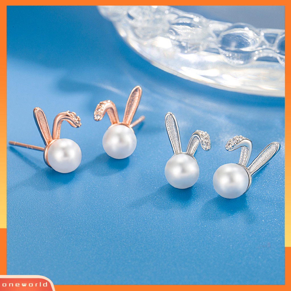 [ONE] 1pasang Ear Studs Geometric Charming Shining Piercing Tanpa Sakit Memakai Dekorasi Hypoallergenic Kelinci Mutiara Imitasi Anting Perhiasan Aksesori