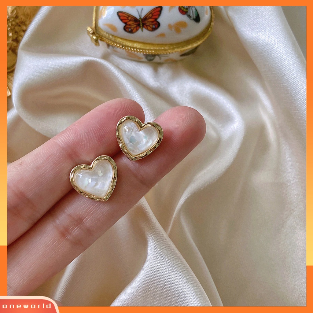 [OWR] 1pasang Anting Wanita Retro Elegan Berkilau Geometris Temperamen Menghias Nikel Gratis Bentuk Hati Stud Earrings Perhiasan Aksesori