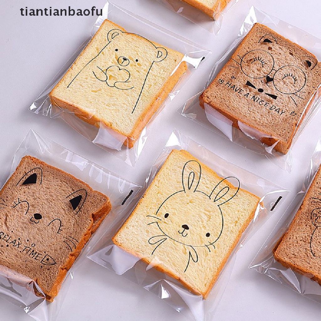 [tiantianbaofu] 100pcs Kantong Roti Kartun Self Adhensive Packaging Bags Sandwich Bags Untuk Anak-Anak Butik