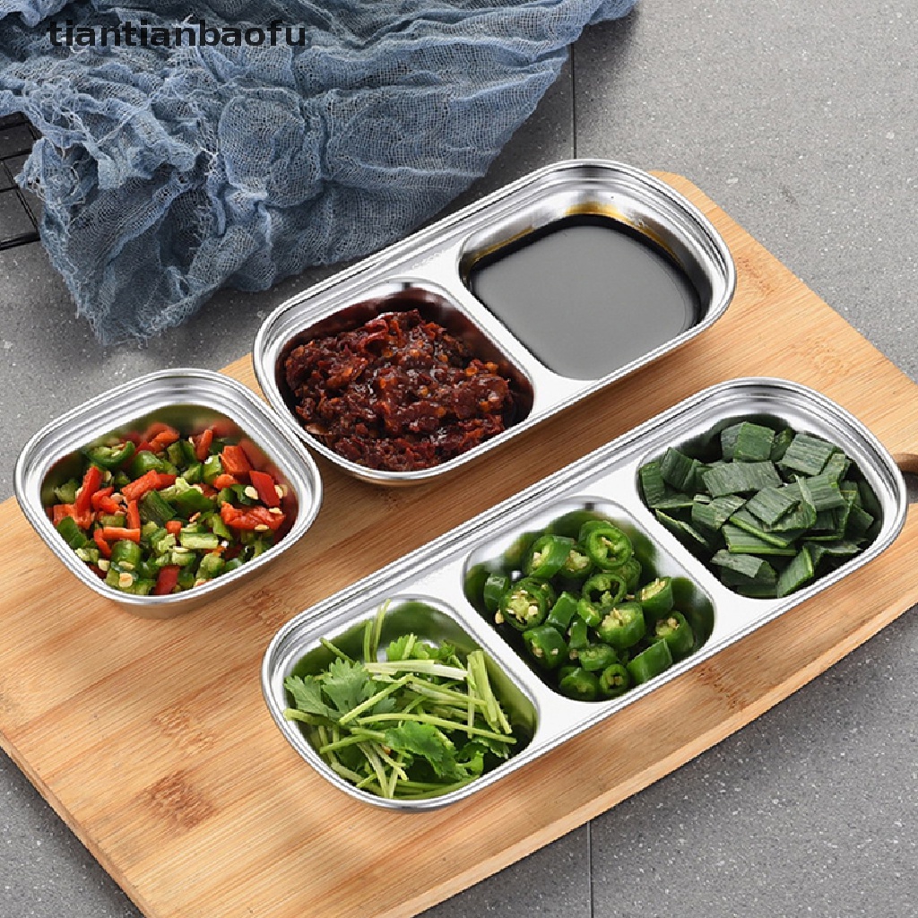 [tiantianbaofu] 304piring Saus Daging Merica Panggang Stainless Steel Wasabi Mangkok Seasoning Tray Butik