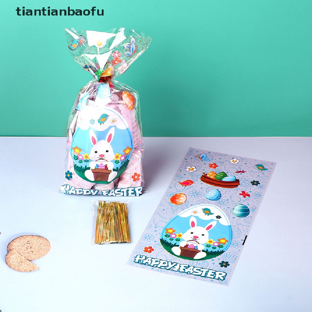 [tiantianbaofu] 50pcs Kantong Hadiah Paskah Dengan Dasi Kawat Telur Kelinci Kemasan Plastik Candy Bags Boutique