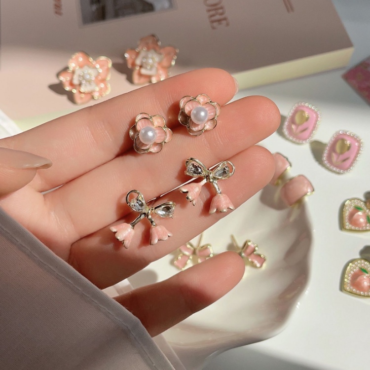 Anting Ear Studs Seri Pink Musim Panas Musim Semi Untuk Aksesori Gadis Indah Manis