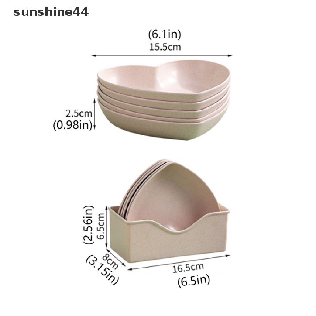 Sunshine 2/5PCS Kreatif Cinta Hati Ludah Tulang Piring Rumah Tangga Jerami Gandum Ludah Tulang Dish ID