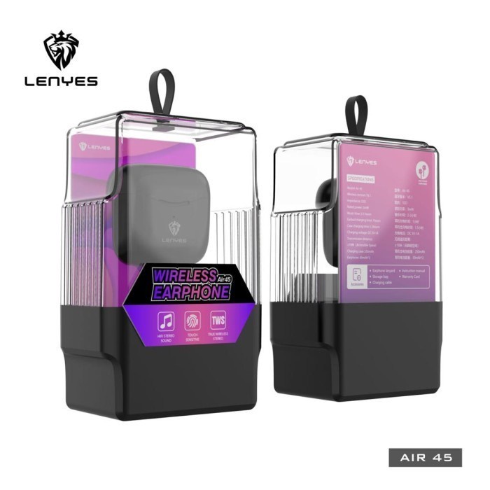 LENYES TWS Earphone Air 45 True Wireless Headset Touch Hi-Fi Bluetooth - Putih headset handsfree earbud rechargeable stereo in ear mini