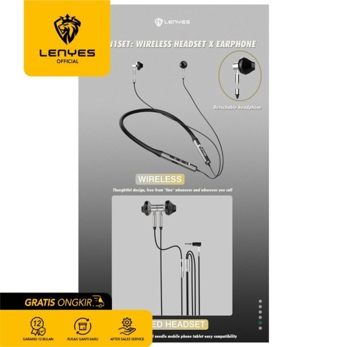 Lenyes A31 Stereo Bluetooth Wireless Headset Earphone Hybrid Original handsfree earphone ear in ear bud microphone kabel tanpa