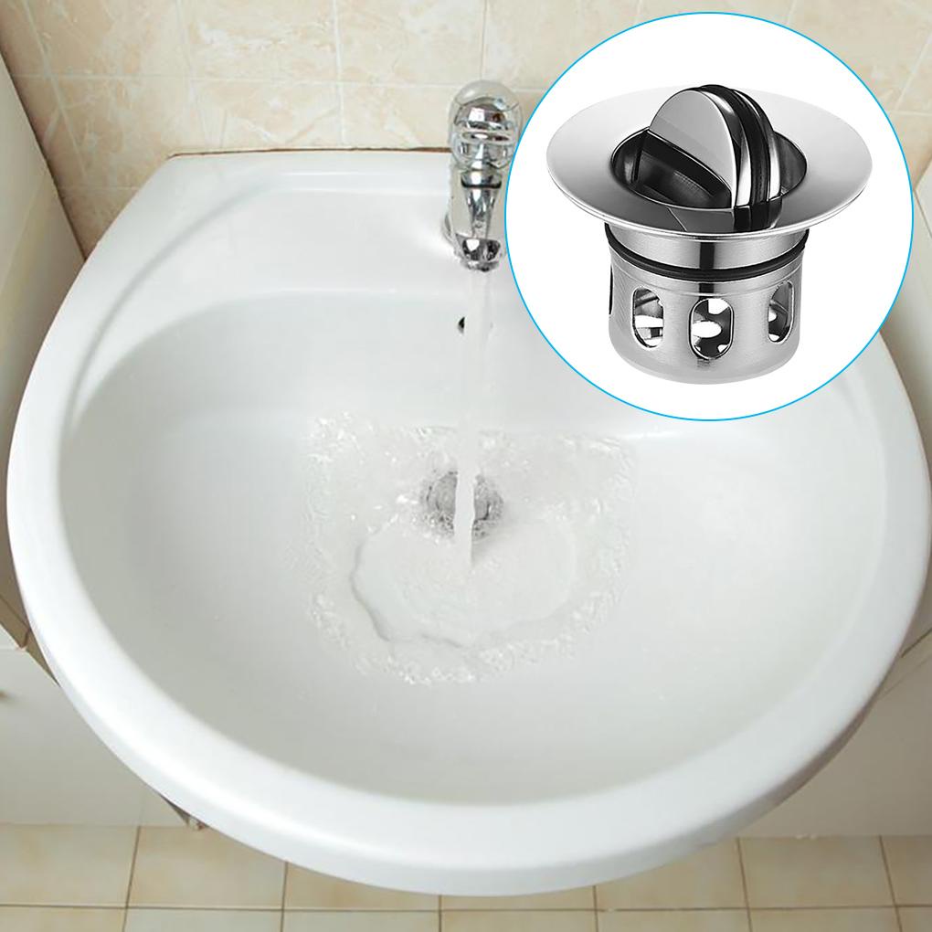 Saringan Got Wastafel Stainless Bounce Drain Up Plug Saluran Air Wastafel Kamar Mandi Dengan Anti/ -Penyumbat Keranjang Mampet Aksesori Kamar Mandi