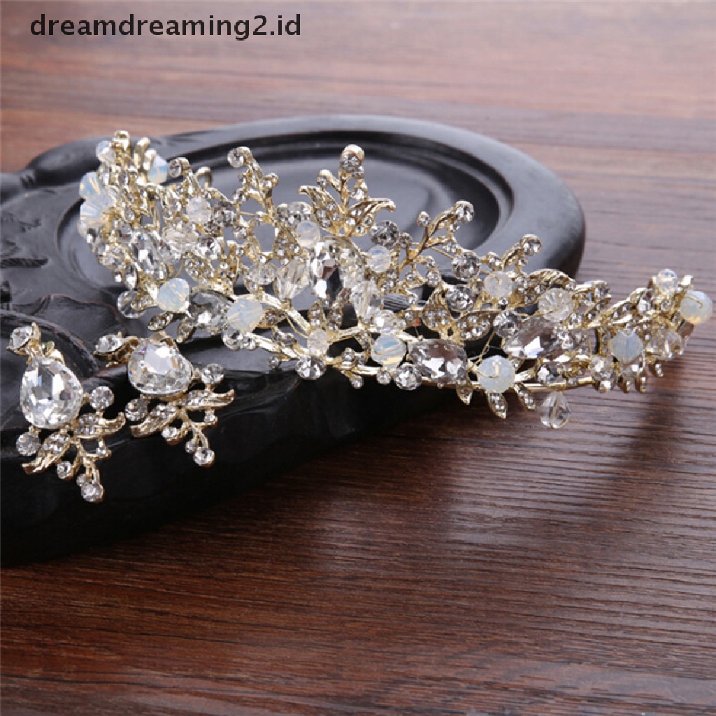 (hot) Mutiara Mahkota Pengantin Handmade Tiara Bride Headband Kristal Wedding Queen Crown//