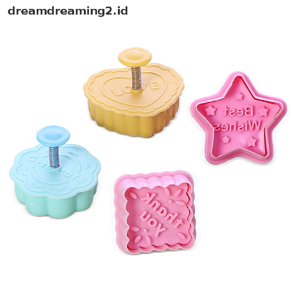 (hot) 4pcs/set Kartun Cookie Cutters Stamp Cetakan Plastik 3D Kue Biskuit Plunger Cetakan DIY Pastry Baking Tools Dekorasi Meja Fondant Kue Cetakan//