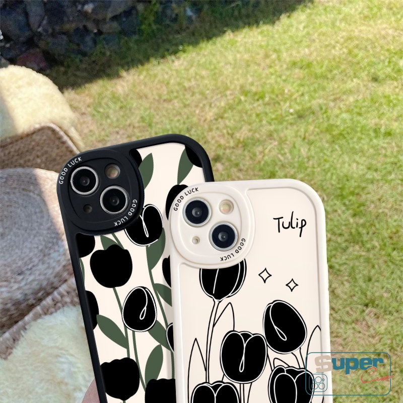 Casing Bunga Tulip Hitam Simple Untuk Realme C53 9i 8 5i 8i 7i 6s 6i 6 5 8Pro C35 C15 C12 C25Y C17 C2 C3 C11 C31 C20A C21Y C30 C20 C25s C17 C21 GT Soft Tpu Couple Shockproof Cover