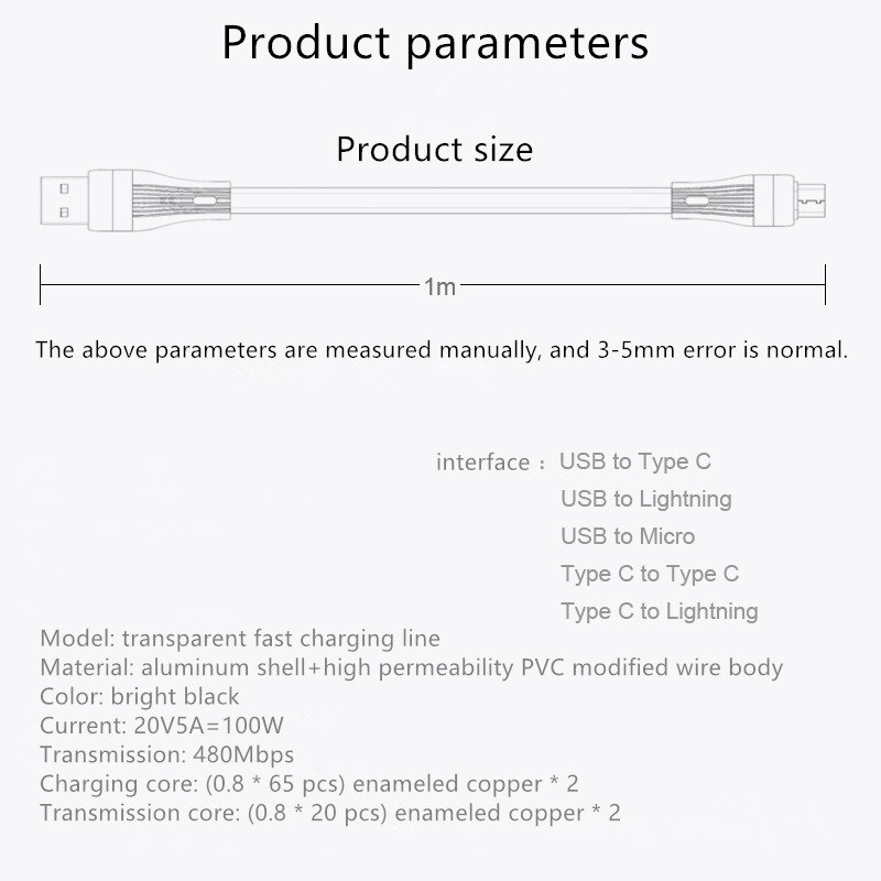 Kabel USB Tipe C 100W PD Fast Charge Kabel Charger Kabel Kawat Petir Kabel Handphone Untuk IOS Android