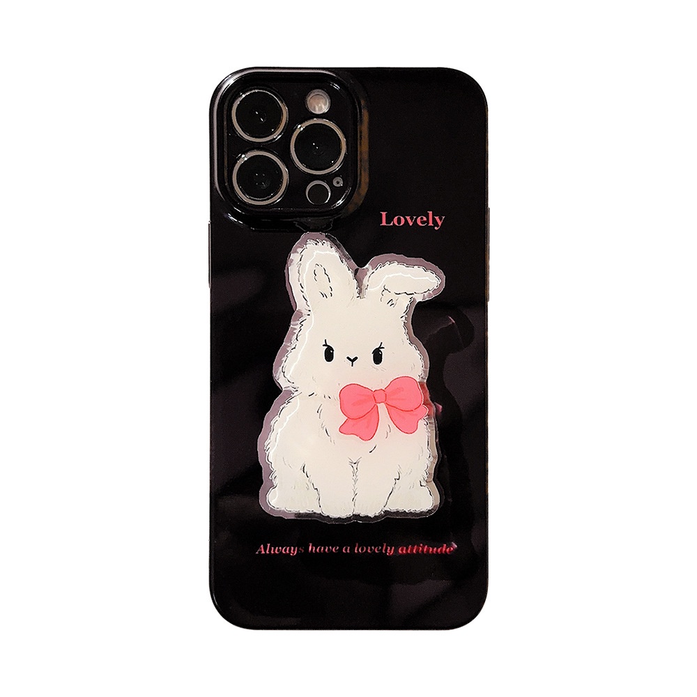 IPHONE Ins Lucu Katun Kelinci Kartun Silikon Case Dengan Rabbit Holder Untuk Iphone14 11 12 13 PRO MAX Casing Cover Pelindung AT0166