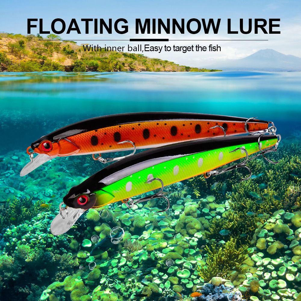 TOP 2pcs Ikan Kecil Umpan Pancing 14cm Mata 3D Lapisan Renang Penuh Dengan 3kait Pancing