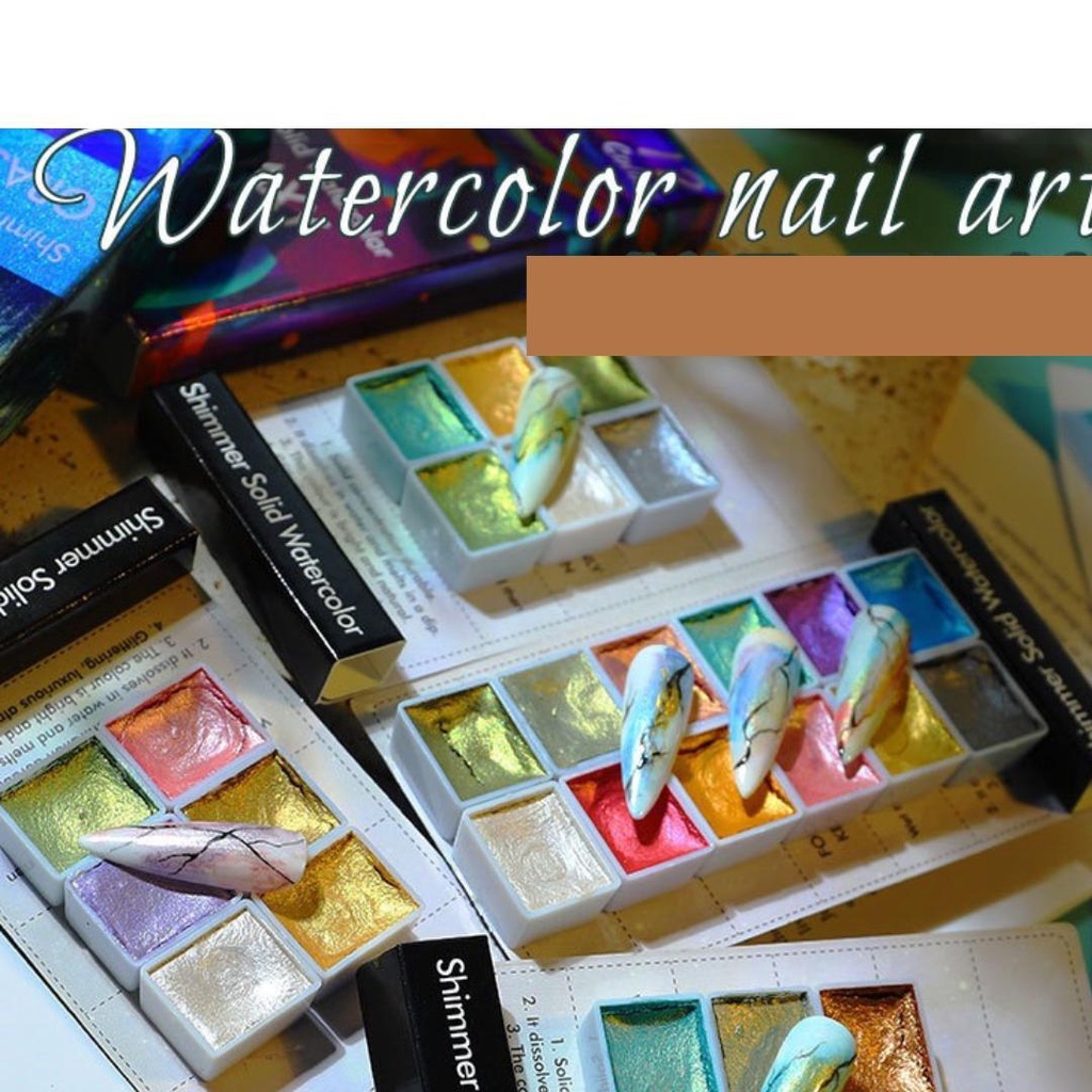 Misscheering GLITTERY WATER COLOR NAIL ART 12 WARNA /CHROME PEARL WATER COLOR MARBLE KUKU