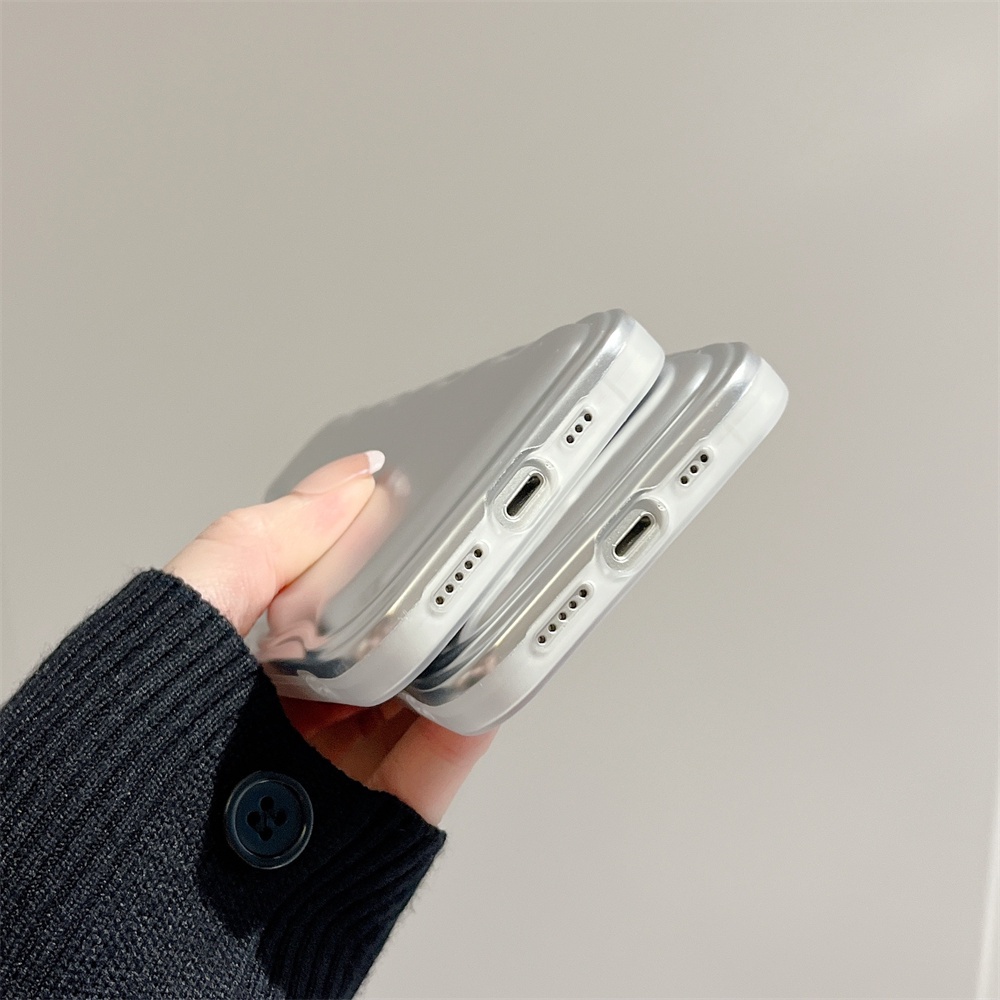 IPHONE Ins Shine Stylish Plating Irregular English Mirror Bracket Soft Case Untuk Iphone13 12 11 14 Pro X XR XS MAX Mewah Bergelombang Pinggiran Penutup Belakang