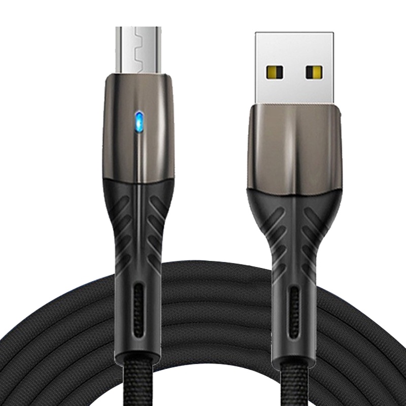 Kualitas Tinggi 1m 3A Nylon Android USB Cable USB Tipe C Cable Zinc Alloy LED Micro USB Data Charging Kabel Data Ponsel