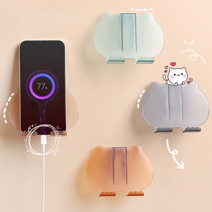 [Unggulan] 1pc Universal Bedside Phone Stand Traceless Self-adhesive Hiasan Dinding Ponsel Holder Beruang Serbaguna Melubangi Bebas Bracket Ponsel Charging Stand Rak