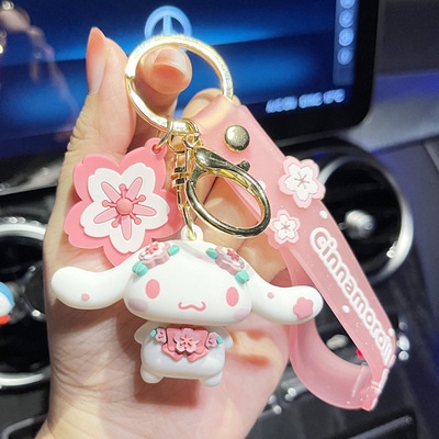 Hadiah Gadis Gantungan Kunci Pink Lucu 3D Sakura Hewan Warna Emas Mobil Rumah Gantungan Kunci Tas Ponsel Case Bluetooth Earphone Cover Charms Liontin Dengan Tali Anti Hilang