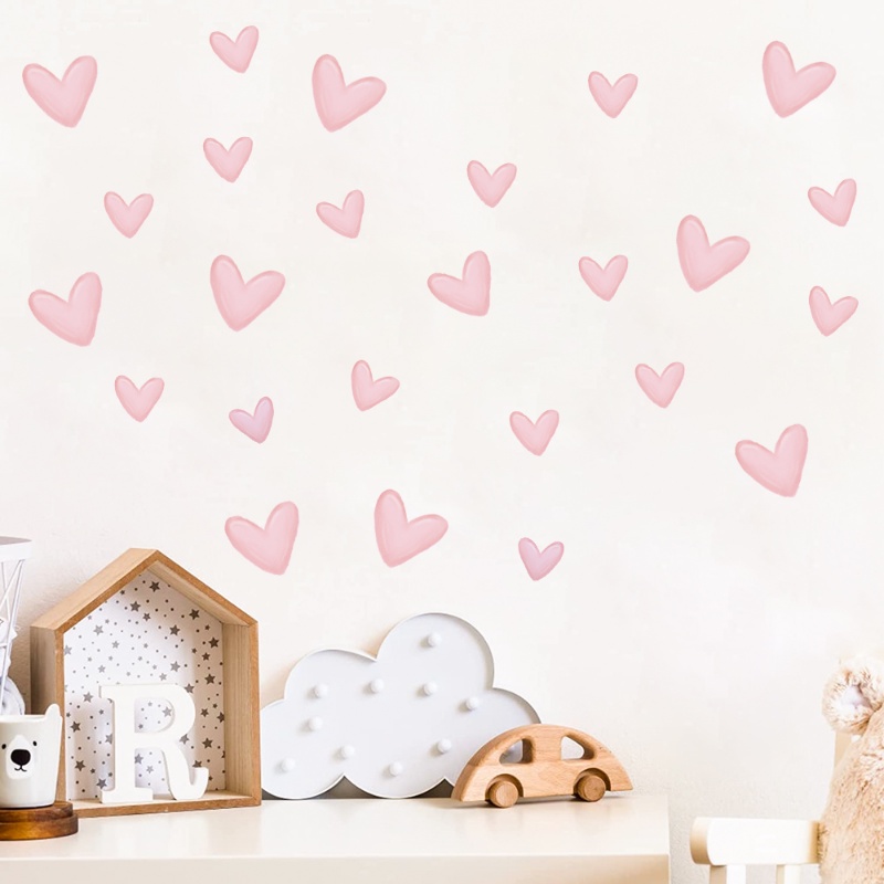 60pcs Pink Love Heart-Shape Wall Stickers/Self-adhesive PVC Tahan Air Stiker Dinding/Dekorasi Rumah Aksesoris