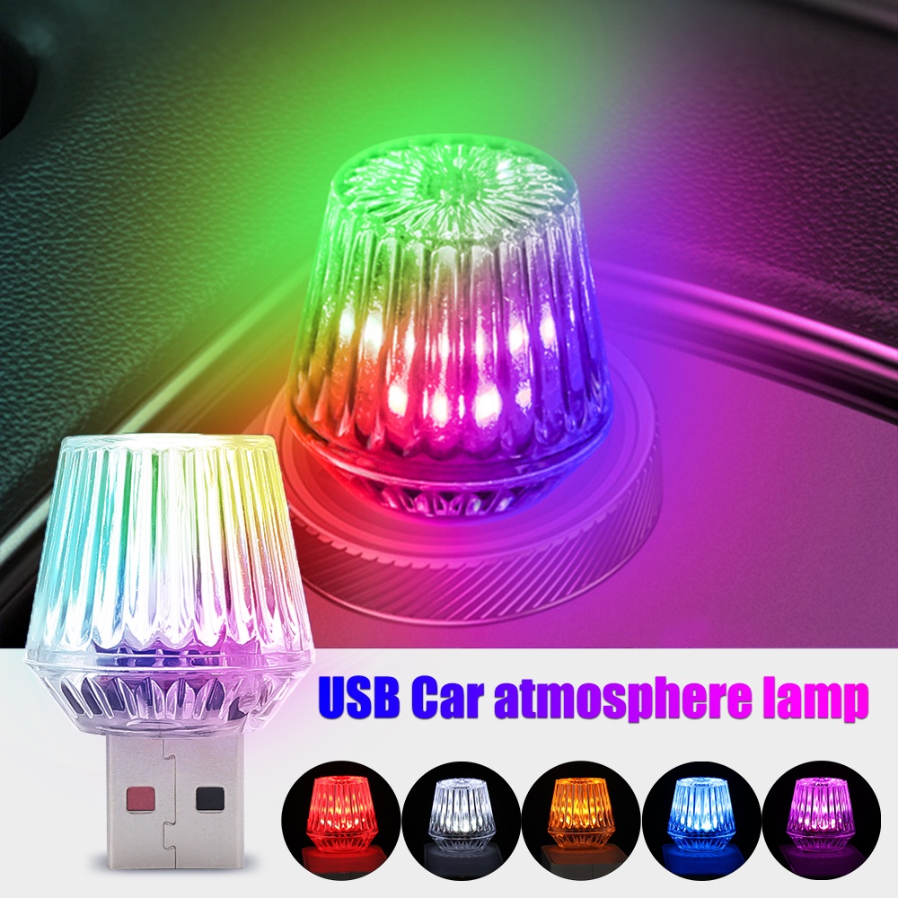 Lampu Kedip Suasana Mobil Mini Plug and Play Bentuk Berlian Warna-Warni USB LED Light Portable Perlengkapan Pencahayaan Interior Mobil Lampu Malam Lampu Sorot Hias