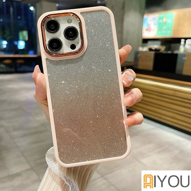 IPHONE Untuk Iphone14Plus 13 Pro Max Bling Glitter Gradiasi Ponsel Case Untuk Iphone11 12 14 Pro Max Plating Lensa Frame Perlindungan Cover