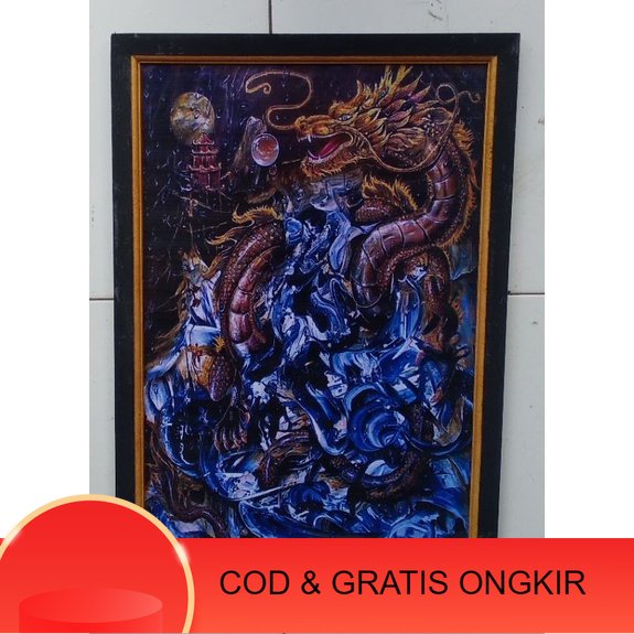 Bingkai foto murah hiasan dinding poster plus bingkai gambar naga keren ukuran  85x65