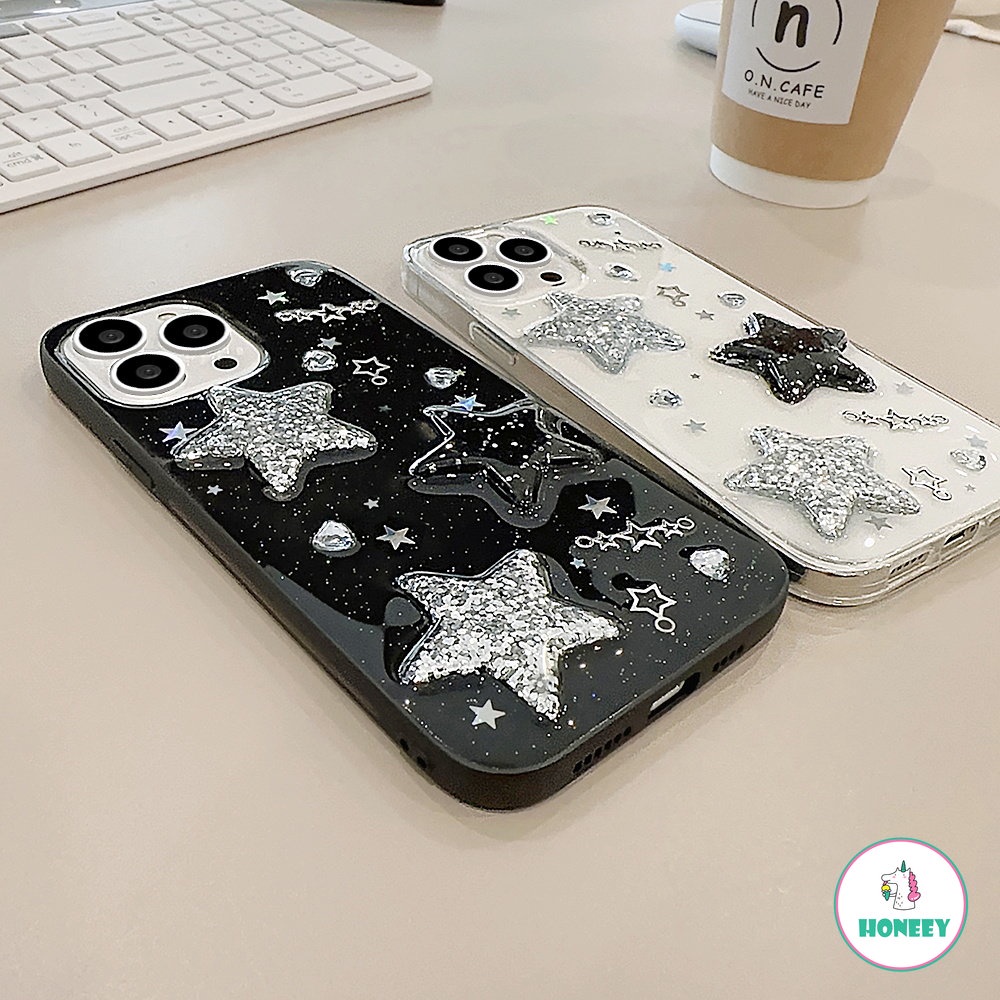 IPHONE Drip Glitter Casing Ponsel Bintang 3D Kompatibel Untuk Iphone14 13 12 11 Pro X XS XR Max7 8 Plus Silikon Bungkus Penuh Shockproof Soft Cover